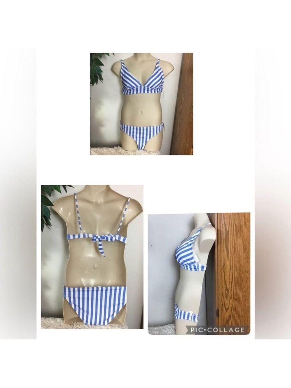 SO bikini Woman's Junior size L blue and white (periwinkle) striped